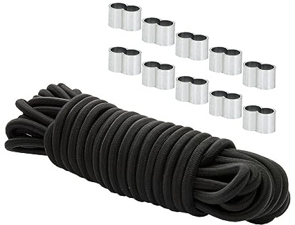 Dreamprint Expanderseil 10 m Schwarz 10 mm Gummiseil Gummischnur Spannseil Planenseil Gummileine elastisches Seil mit 10x Würgeklemmen
