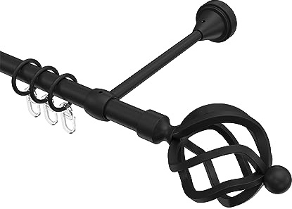 INTERDECO Gardinenstange 16 mm, Landhaus Vorhangstange aus Metall, Schwarz, zur Wand- und Deckenmontage, Typ 10164224, 120 cm