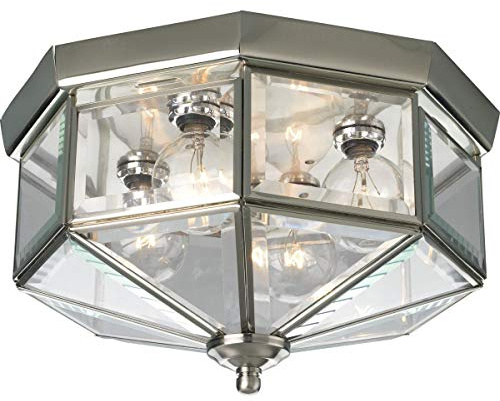 Progress Lighting P5789-09 Octagonal Close-To-Ceiling Fixture with Clear Bound Beveled Glass, Brushed Nickel