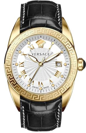 Versace Herren Analog Quarz Uhr mit Leder Armband VFE130015