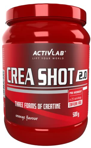 Activlab Kreatin Pre-Workout Pulver ohne Koffein - Leistungssteigerung mit Creatin Beta-Alanin und Citrullin-Malat - Ideal für spätes Training und Fokus - Crea Shot 2.0 500 g Orange