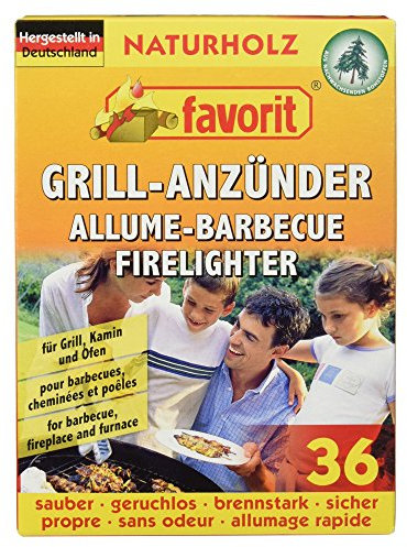 Favorit Grillanzünder (36 Riegel, für schnelles anzünden, aus Naturfaser, für Grill, Kamin oder Lagerfeuer, Anzünder) 1826