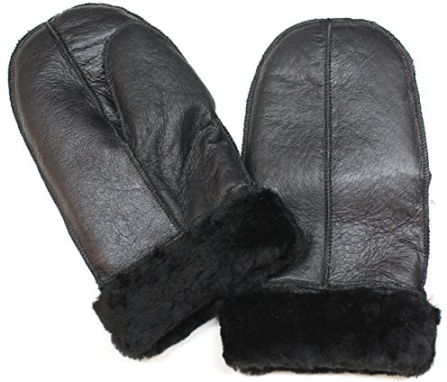Infinity Unisex Schwarz Weich Dick 100% Schaffell Handschuhe Mit Schwarzem Fell L