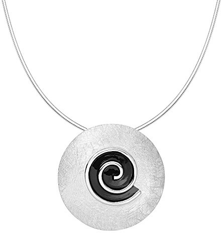Vinani Anhänger gewölbt gebürstet Spirale schwarz emailliert mit Schlangenkette Sterling Silber 925 Kette Italien -S