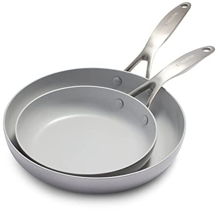 GreenPan Venice Tri-Ply 20cm & 26cm Bratpfannen-Set, Gesundes Antihaft-Kochgeschirr aus Edelstahl, PFAS-frei, vatertagsgeschenke für papa, Mehrschichtig, Induktion, Ofen- und spülmaschinenfest, Silber