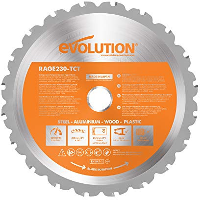 Evolution Power Tools RAGE230BLADE - Cuchilla de corte multiusos para acero, aluminio, madera con clavos en y plásticos (9 pulgadas)