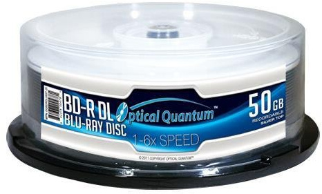 25 Pack Optical Quantum 6X 50GB BD-R DL Blu-Ray Blank Disc - Silver Top (MPN: OQBDRDL06ST-25)