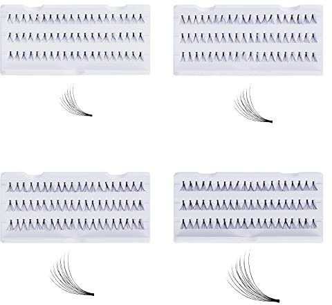 Kurtzy Kit Extensiones de Pestañas Postizas Individuales (Pack de 4) 8, 10, 12 y 14 mm de Largo – Grupos Kit de Pestañas Premium Corto y Largo para Rizar, Largo, Volumen, Grosor – Dramático y Natural