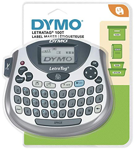 DYMO Letra Tag LT-100T Beschriftungsgerät, Tragbares Etikettiergerät Mit Qwertz Tastatur, Silber, Ideal Fürs Büro Oder Zu Hause