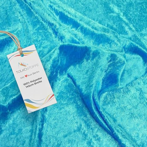 TOLKO 1m Pannesamt Stoff Meterware | glänzender Stretch Samt 145cm breit für Vorhänge Gardinen Bühne Kostüm Kleid Bekleidung | Pannesamt-Dekostoff | Stoffe zum Nähen Meterware Dekorieren (Türkis)