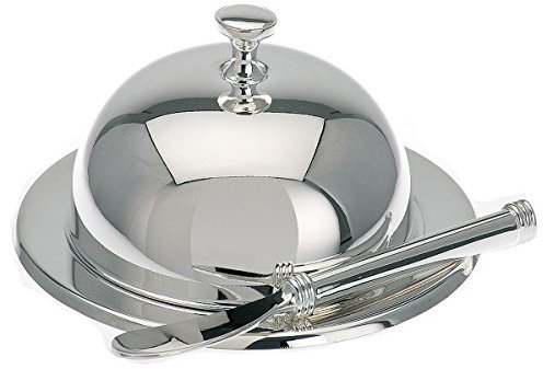 Butterdose mit Glaseinsatz und Buttermesser H 4,5cm D 12cm Silber Plated versilbert