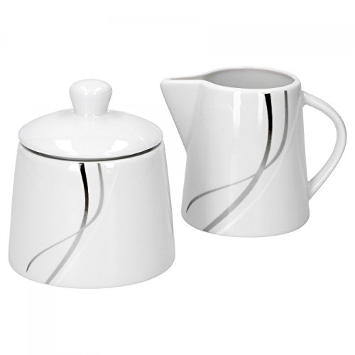 Van Well Zuckerdose + Milchkännchen-Set Silver Night, runder Zuckerspender mit Deckel + Milch-Gießer, Porzellan, abstraktes Dekor, Gastro-Geschirr