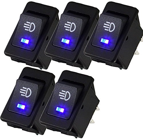 Mintice 5 Pezzi 12V 30A Moto Veicolo Auto Blu Luce Fendinebbia Pulsante Interruttore a Levetta Impermeabile On off Spst 4 Terminale Impermeabile
