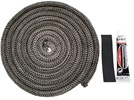 Ofendichtung Kordel mit Kleber graphiert verschiedene Varianten mit Dichtungskleber pro Meter Dichtung 1 x Tube Kleber mit Einbauanleitung von hs-kamine (2 m x 12 mm)