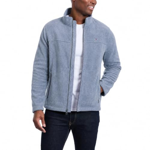 Tommy Hilfiger mens Classic Zip Front Polar Fleece Jacket, Light Grey, Medium US