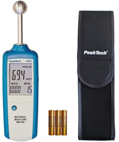 PeakTech 5201 Feuchtigkeitsmessgerät Wand für : Holz, Wand, Putz, Gips, Mauerwerk - Holzfeuchtemessgerät, stiftloser Feuchtigkeitsmesser, Messtiefe 20-40mm, Feuchtemessgerät