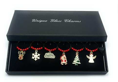 Libby's Market Place Set of 6 Christmas Design Wine Glass Charms with Gift Box