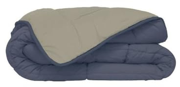 Poyet Motte Waschbare Bettdecke mit festem Bezug - 140x200 cm - Petrolblau/Mastixbeige