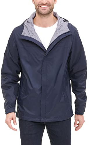Tommy Hilfiger, Giacca antipioggia da uomo, leggera, traspirante, impermeabile, con cappuccio, Navy, Large