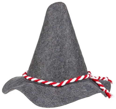Seppelhut aus 5 mm dickem Qualit„tsfilz, hochwertiger Trachtenhut (Gewicht: 140 gr.) fr das Oktoberfest, der Tirolerhut mit Blauer oder roter Kordel in Einheitsgr”áe ist der ideale Hut fr die Wiesn