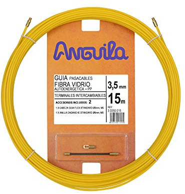 Anguila| Guía Pasacables | Fibra de Vidrio Reforzada + Propileno | Terminales Intercambiables | Color Amarillo | Diámetro 3,5mm | 15 metros