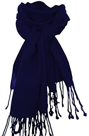 nella-mode XXL Wollschal (205x70 cm inkl Fransen); Feiner & weicher unifarbener Schal Tuch Stola aus 100% Wolle Damenschal in vielen Farben zur Auswahl (dunkles Navyblau)