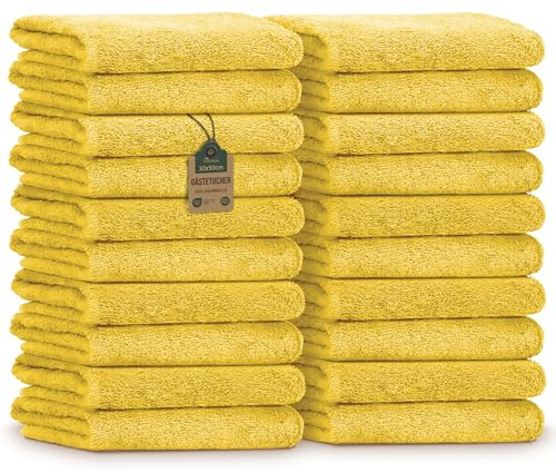 NatureMark Serviettes d'invité – Lot de 20 (30x50 cm), 100% Coton, certifiées Oeko-TEX, Douces, absorbantes et faciles d'entretien – pour Salle de Bain, invités & Spa – Jaune