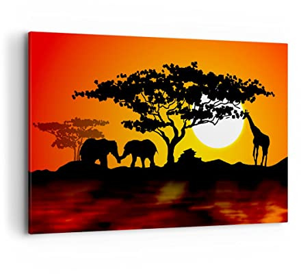ARTTOR Bilder auf Leinwand 120x80cm Wandbild Afrika Natur - 0539 | Giraffe Safari Savanne Groß XXL Wanddekoration Wohnzimmer Schlafzimmer Wanddeko Wand Kunstdruck Wandkunst Wall Decor ARTTOR
