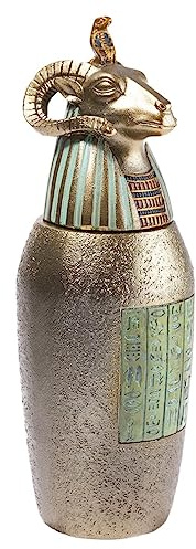 lachineuse - Vaso canopo Hapi - Statuetta egizia 21 cm - Oggetto Decorativo dell'antico Egitto - Statuetta a Forma di Testa di Ariete - Urna portaoggetti Decorativa - Colore Bronzo Dorato