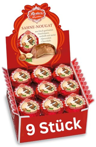Reber Sahne-Nougat Schokolade Pastete, Aus frisch gerösteten Haselnüssen, Umhüllt mit zarter Alpemilch-Schokolade, 342g (9 Stück)