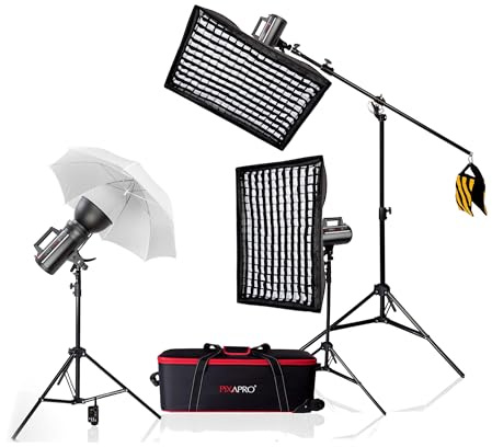 Pixapro LUMI400 II 400Ws Compact Fast Recycling Time Strobe Light in Photography Lighting 5600K Home Studio Flash Portrait Photo Shoot Monolight Bowens Fit (Boom Kit with Trigger)