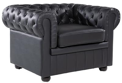 Beliani Klassischer Sessel im englischen Stil Echtleder schwarz Chesterfield