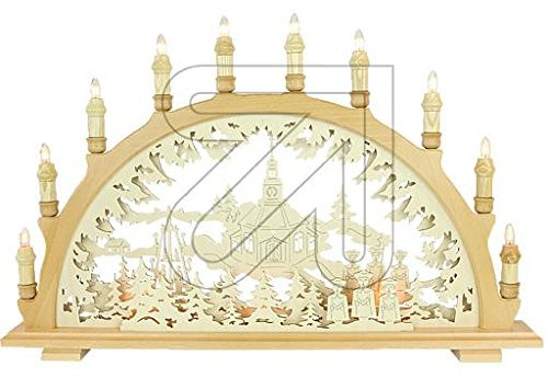 Original Erzgebirge Holz-Schwibbogen 10 flg. 66x42cm Seiffener Kirche