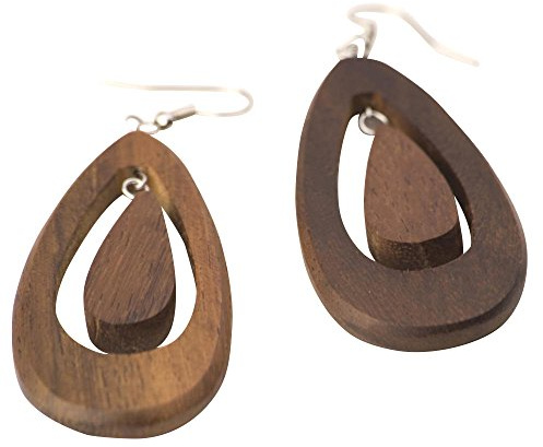 81stgeneration Grandi Orecchini Pendenti Ovali Aperti in Legno a Forma di Goccia per Donna | Orecchini a Forma di Pera in Legno in Stile Boho Anni '60 con Ganci in Argento 925