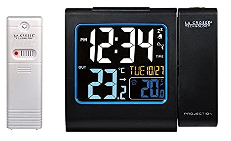 La Crosse Technology WT552-BLA - Radiosveglia, con proiezione color rosso, display LCD a colori, temperatura interna ed esterna, nero