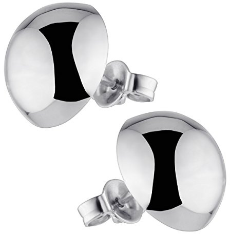 MATERIA Damen Ohrstecker rund groß 925 Silber Ohrringe Stecker Halbkugel rhodiniert mit Schmuck-Box 12mm #SO-19