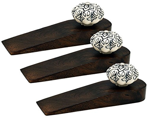 Nicola Spring Holztürstopps - Schwarze Blume - 3 Packung