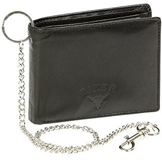 LEAS Bikerscheintasche Bikerbörse im Querformat RFID-Schutz mit Chrom-Kette Biker in Echt-Leder, schwarz