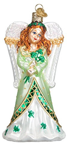 Old World Christmas Irish Angel Glass Blown Ornament for Christmas Tree, Handcrafted Holiday Decoration, Religion Collection