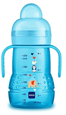MAM Biberon de Transition 220 ml 4+ Mois – Bec antifuite – Avec poignées - Bleu
