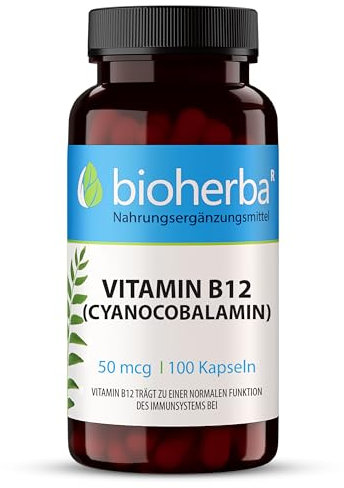 Vitamin B12 Kapseln – 100 Stück mit 50 µg zur Unterstützung des Energiestoffwechsels und Nervensystems von BIOHERBA PZN 17192848