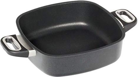 AMT Gastroguss Eckpfanne 26 x 26 cm, 8 cm hoch, Bräter mit Seitengriffen, induktionsgeeignet, backofenfest, Lotan® Antihaft-Veredelung, Gusspfanne (Aluguss), AMZN-I-E268