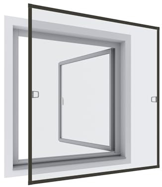Rhino Insect Screen Insektenschutz Fenster Spannrahmen, Fliegengitter für Fenster, Fenstergitter, Fliegenschutz, aus Aluminium, anthrazit, 100 x 120 cm, 04310