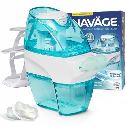 Navage Essentials Bundle - Nasal Irrigation System - Saline Nasal Rinse Kit with 1 Navage Nose Cleaner, 30 Salt Pods and 1 Countertop Caddy