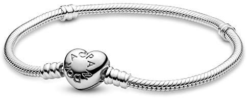 Pandora Jewelry Moments Heart Clasp Snake Chain Charm Sterling Silver Bracelet, 8.3