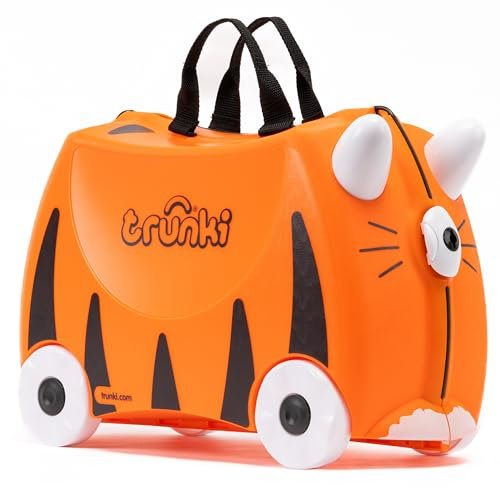Trunki Handgepäck und Kinderkoffer zum Draufsitzen | Kinder Risen Geschenk für Mädchen und Jungen | Trolley Tipu Tiger (Orange)