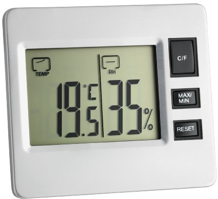 TFA Dostmann Digitales Thermo-Hygrometer, 30.5028, Höchst- und Tiefstwerte, Kontrolle von Innentemperatur und Luftfeuchtigkeit, silber