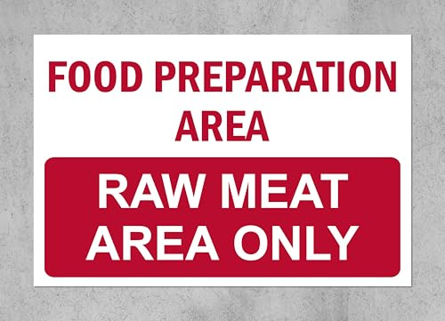 Food preparation area raw meat only sign - Self adhesive sticker 200mm x 150mm