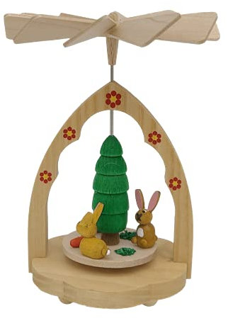 Glässer Kleine Pyramide Hasen, Holzpyramide mit Kerzenhalter in Handarbeit gefertigt, 1712 Höhe: 11 cm