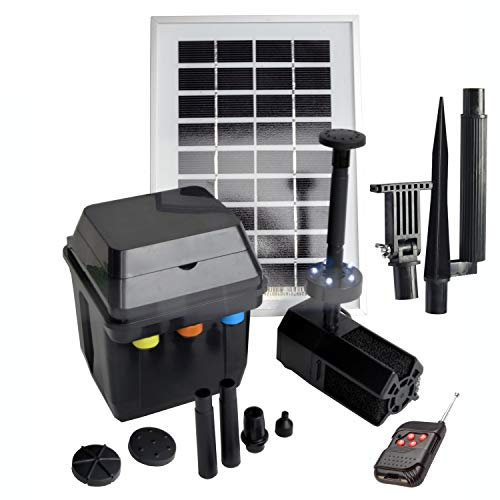 Innovative Solar Teichpumpe Solar Springbrunnen Solar Wasserspiel Solar-Teichpumpen-Set für den Gartenteich mit Akku Led-Beleuchtung Solarpanel im stabilen Alu-Rahmen